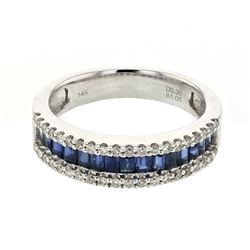 Halfway Diamond Band W/ Sapphires In 14K White Gold | 417322