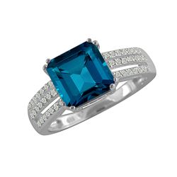 SS LONDON BLUE TOPAZ / DIAMOND RING - Size 7 (#10182LDN)