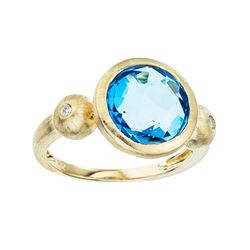 14K Yellow Gold Blue Topaz And Diamond Ring