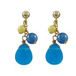 Blue Chalcedony Stones On Gold Filled Post Earrings