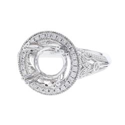 Round Single Halo Antique Diamond Semi Mount Ring In 14K White Gold | 419737