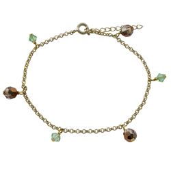 6Mm Gold AB Preciosa Beads And 4Mm Apple Green Swarovski Beads On Gold Plated Brass Chain Bracelet, 