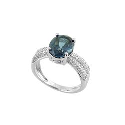 SS LONDON BLUE TOPAZ / DIAMOND RING - Size 7 (#9534LDN)