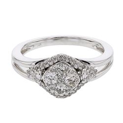 Round Diamond Cluster Ring In 14K White Gold | 436270