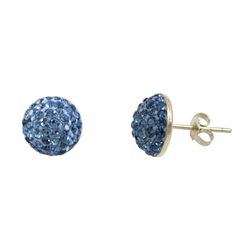 Lt. Sapphire Shamballa Half Ball 10Mm Earrings Sterling Silver Post