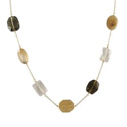 Smoky And Citrine Rutilated Combination Semi Precious Faceted Chunky Stones On Gold Plated Brass Cha
