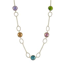Gold Plated Sterling Silver Chain And Clasp, Other Parts In Gold Plated Brass, Multi Color CZ Neckla