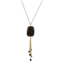 Red Jasper Semi Precious Stone Tassel Necklace, Gold Plated Brass Chain, 30" 2"