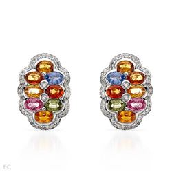 Multi-Colored Sapphire & Diamond Button Earrings In 14K White Gold | 288777
