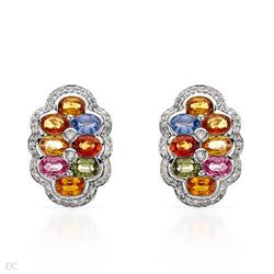 Multi-Colored Sapphire & Diamond Button Earrings In 14K White Gold | 288777