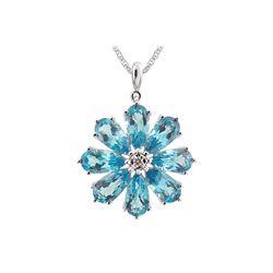 SILVER SWISS BLUE TOPAZ / DIAMOND FLOWER PENDANT (#7907SW)