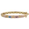 Image 1 : Pink Enamel, Multi Color Hearts-Gold Plated Brass Bangle