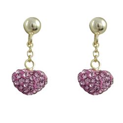 Sterling Silver-Gold, Light Pink Shamballa Heart Earrings-18M Long