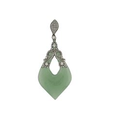 Green Aventurine W/ Diamond Slider W/ Chain In 14K White Gold | 421057