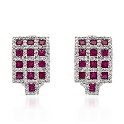 Checkered Ruby/Diamond Earrings In 14K White Gold | 288629