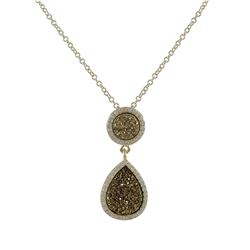 Gold Tone Sterling Silver Champagne Druzy CZ Circle Teardrop Pendant- 1.3