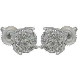 Round Cut Floral Diamond Stud Earrings In 14K White Gold | 436183