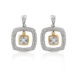 Open Cushion W/ Diamond Cluster Dangle Earrings In 14K Two-Tone Gold | 345319