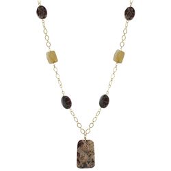 Assorted Semi Precious Teardrop Stone On Gold Tone Brass Chain- 30