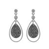 Image 1 : Rhodium Plated Sterling Silver, Grey Teardrop Druzy, CZ Post Earrings Dimensions: 31.5Mm Long X 14Mm