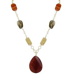 Carnelian Semi Precious Teardrop Stone, On Gold Tone Brass Chain -20"