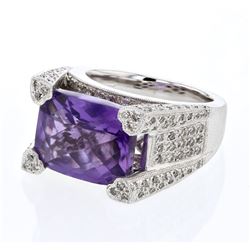 Antique Bridge-Set Amethyst Ring W/ Diamonds In 18K White Gold | 274923