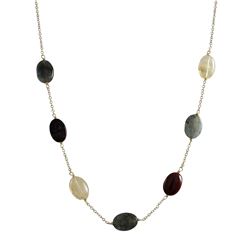 Labradorite(Grey) And Poppy Jasper Combination Semi Precious Stones On Gold Tone Brass Chain -16