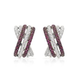 Criss Cross Ruby & Diamond Earrings In 14K White Gold | 173261