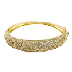 Gold Plated Sterling Silver Bangle With White CZ's Design Pave