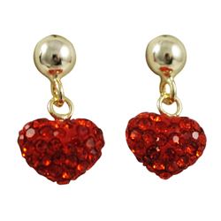 Sterling Silver-Gold, Red Shamballa Heart Earrings