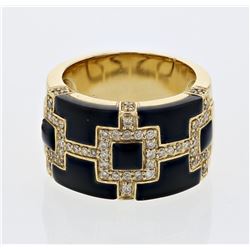 Inlay Onyx Diamond Ring In 14K Yellow Gold | 335088