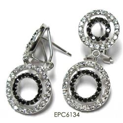 Sterling Silver Cz Black And White Ear