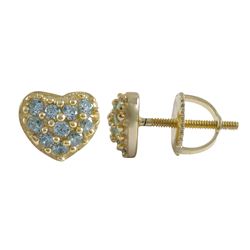 Gold Plated Sterling Silver, 6X7mm Heart With Aqua CZ, Screwback Post Stud Earrings