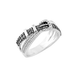 SS BLACK / WHITE DIAMOND BELT RING - Size 7 (#9453D-BLK)