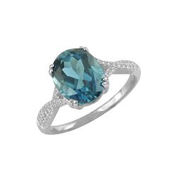 SS LONDON BLUE TOPAZ / DIAMOND RING - Size 7 (#10168LDN)