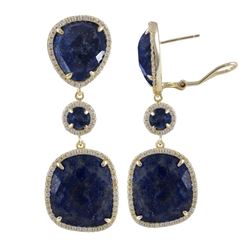 Lapis/ Lazurite Semi Precious Stone, Set In Gold Plated Sterling Silver With CZ Border, Post Clip Ea