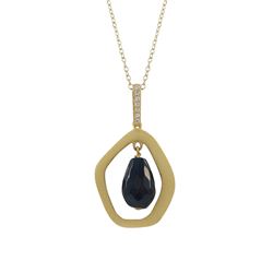 Lapis Semi Precious Teardrop Stone In Gold Plated Matte Sterling Silver Open Pentagon Shape CZ Penda