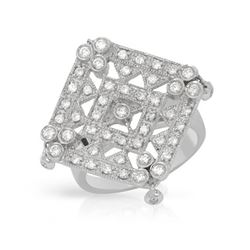 Kite-Shape Antique Milgrained Diamond Ring In 14K White Gold | 225078