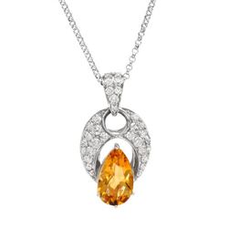 Pear-Cut Citrine & Diamond Slider W/ Chain In 14K White Gold | 346189