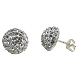 White Shamballa Half Ball 10Mm Earrings Sterling Silver Post