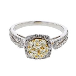 Round-Cut Cushion-Shaped Cluster Diamond Ring In 14K White And Yellow Gold | 438522