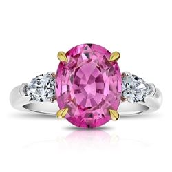 Oval Cut Pink Sapphire And Pear Shaped Diamond Ring