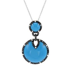 Round Turquoise W/ Diamonds Slider W/ Chain In 14K White Gold | 421098