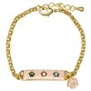 Image 1 : Lt. Pink Enamel Bar With Multi Color Flowers Gold Brass Chain Bracelet