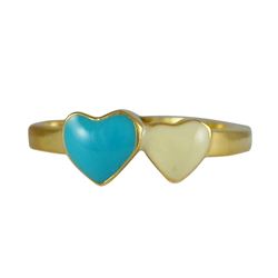 Blue And White Enamel Hearts Gold Tone Sterling Silver Ring Size 3