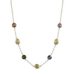 Gold Matt Satin Finish Necklace With Multi Color CZ's On Sterling Silver 16