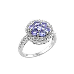 SS TANZANITE / WHITE TOPAZ RING - Size 7 (#9061TWT)