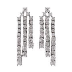 Rhodium Plated Sterling Silver CZ Three Row Post Earrings, 1.46"