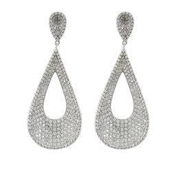 Sterling Silver Teardrop Post Earrings, White Czs Pave, 53Mm Long