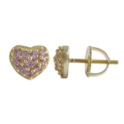 Gold Plated Sterling Silver, 6X7mm Heart With Pink CZ, Screwback Post Stud Earrings